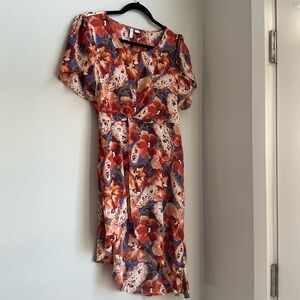 Cato Sheer Floral Paisley Boho Layering Dress Short Sleeve Midi Women’s M